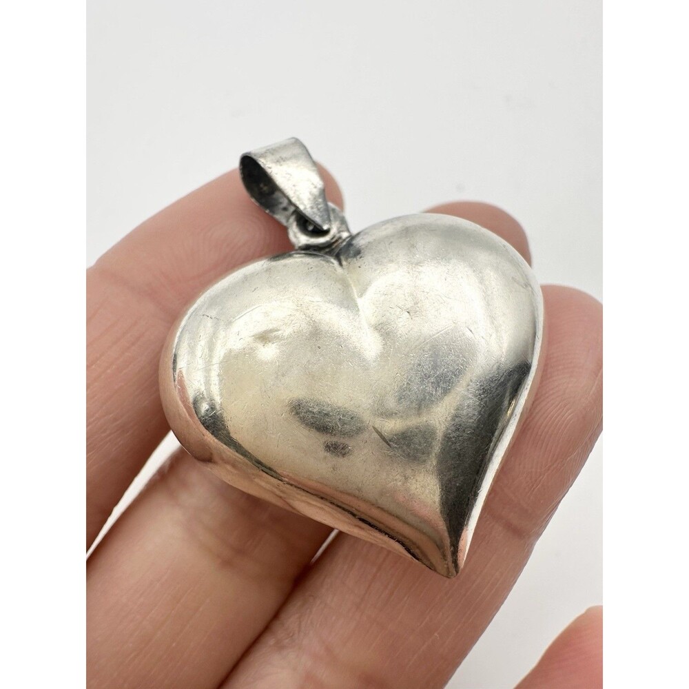 Vintage Sterling Silver Large Puffy Heart Pendant Jewelry